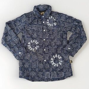 NWT KLEEP Kids Boys Sz 7/8 Embroidered Light Weight Shirt Navy Fumo Button Down